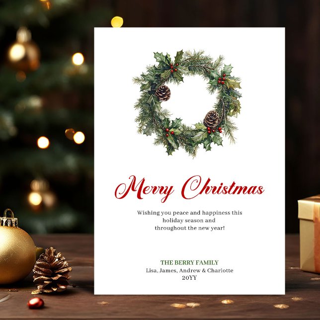 Festive Pine Wreath Christmas Greeting Digital  Holiday Card (Festive Pine Wreath Christmas Greeting Digital Card)