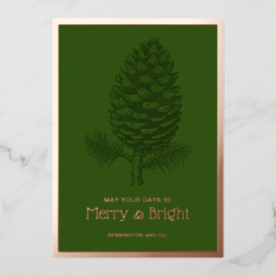 Festive Pinecone Merry & Bright Christmas Foil Holiday Card