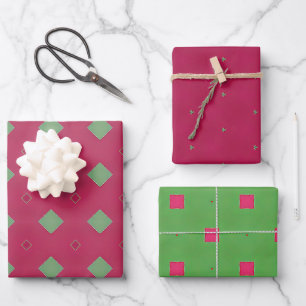 Festive Pink and Green Vibrant Geometric Wrapping Paper Sheet
