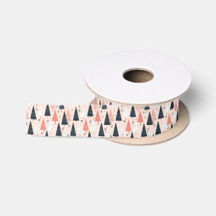 Festive Pink Black White Christmas Tree Satin Ribbon