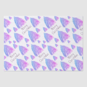 Festive Pink Blue Christmas Tree Watercolor Tissue Paper