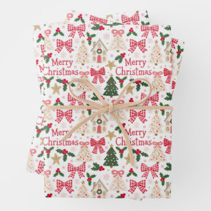 Festive Pink Christmas Bow Wrapping Paper