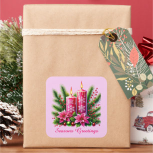 Festive pink Christmas customisable candles Square Sticker
