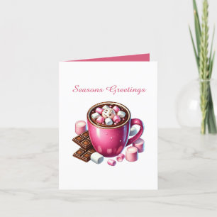 Festive pink Christmas customisable cocoa Holiday Card