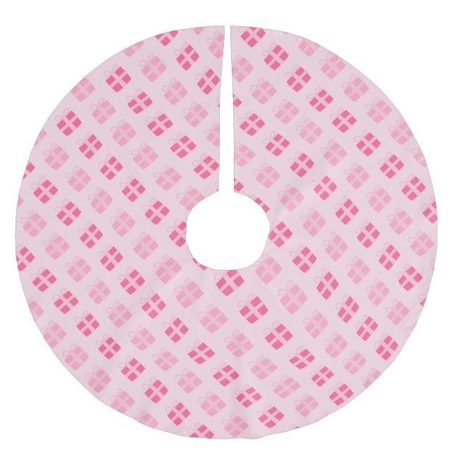 Festive Pink Christmas Gifts Pattern Brushed Polyester Tree Skirt (Front)