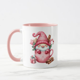 Festive pink Christmas gnomes add monogram Mug