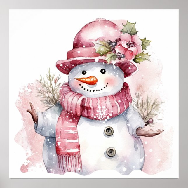 Festive pink Christmas snow woman  Poster (Front)