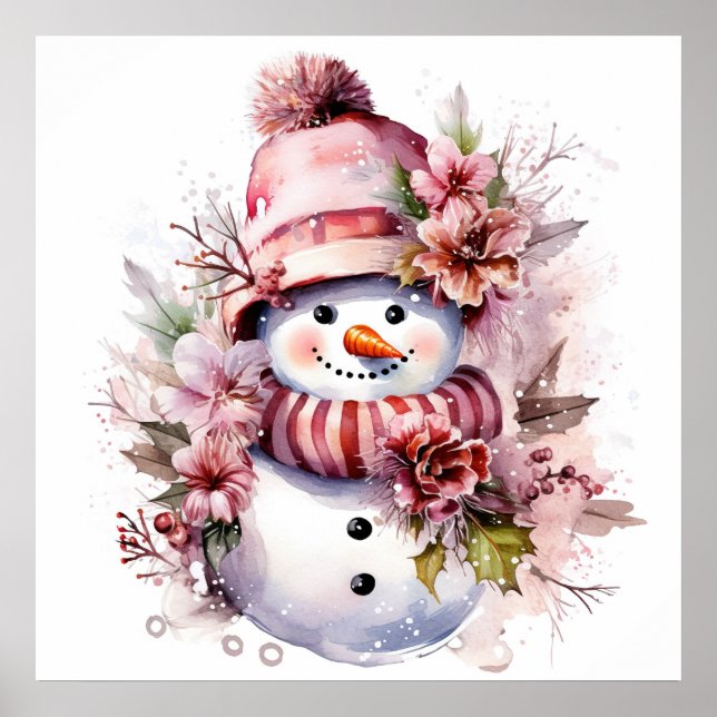 Festive pink Christmas snow woman  Poster (Front)