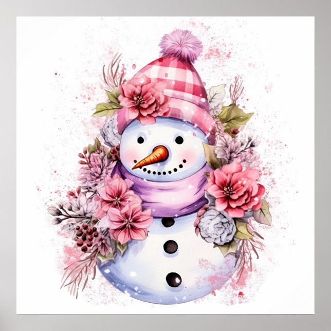 Festive pink Christmas snow woman  Poster (Front)
