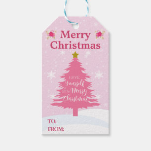 Festive Pink Christmas Tree Gift Tags