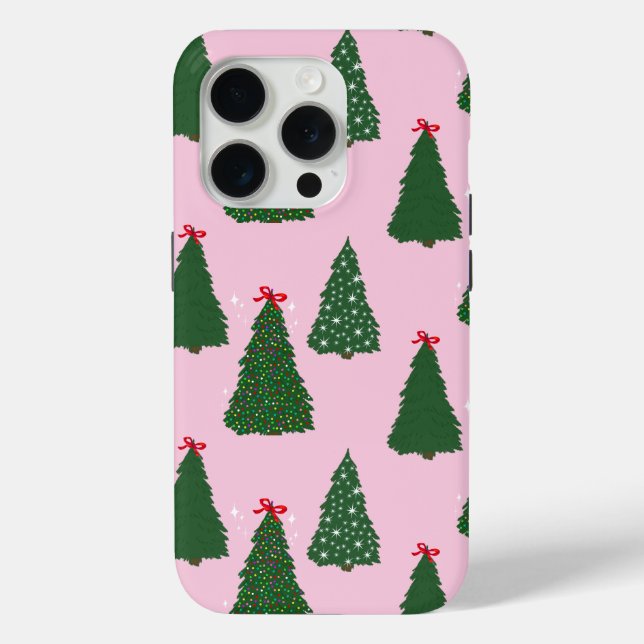 Festive Pink Christmas Tree Pattern Case-Mate iPhone Case (Back)