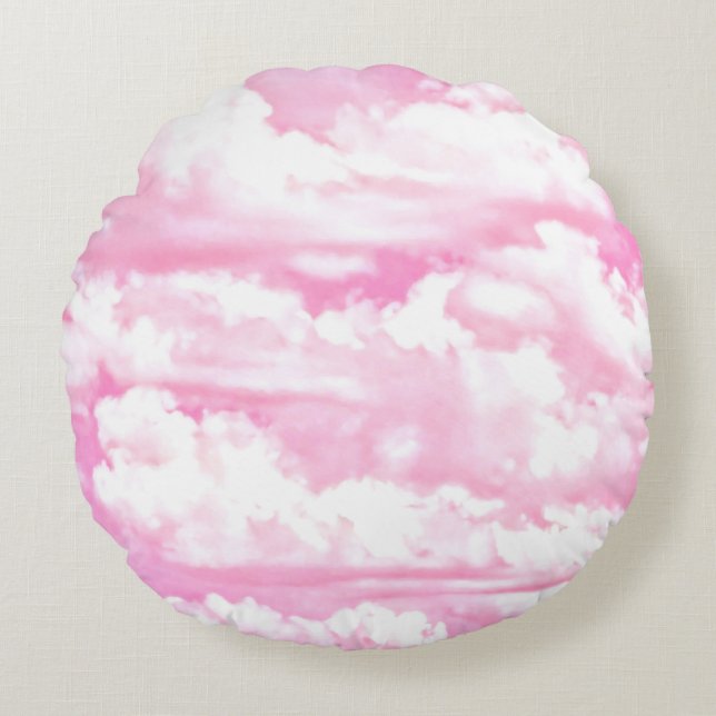 Festive Pink Clouds Round Cushion (Front)