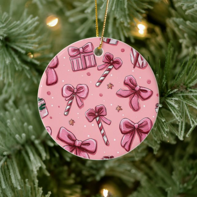 Festive Pink Design Christmas Ornament (Tree)