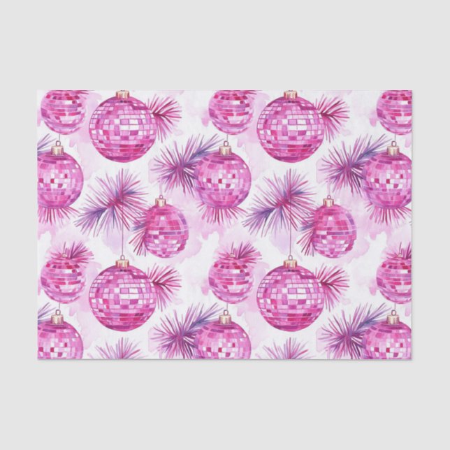 Festive Pink Disco Balls Pattern  Tissue Paper (Front)