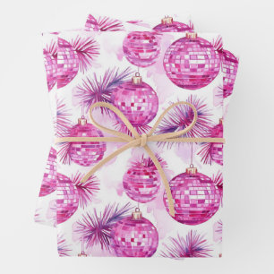 Festive Pink Disco Balls Pattern Wrapping Paper Sheet