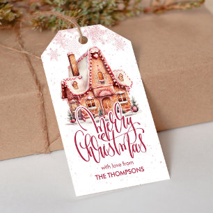 Festive Pink Gingerbread House Christmas Favour Gift Tags