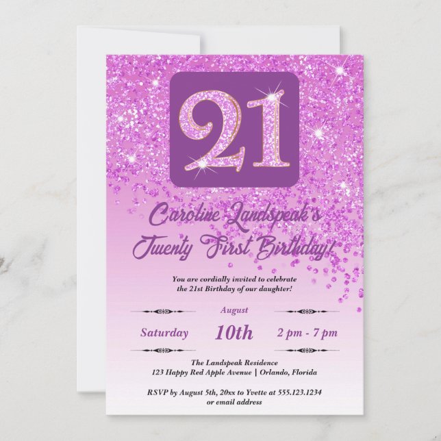 Festive Pink Glitter 21st Birthday Invitation (Front)