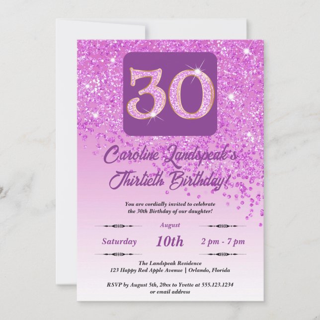 Festive Pink Glitter 30th Birthday Invitation (Front)