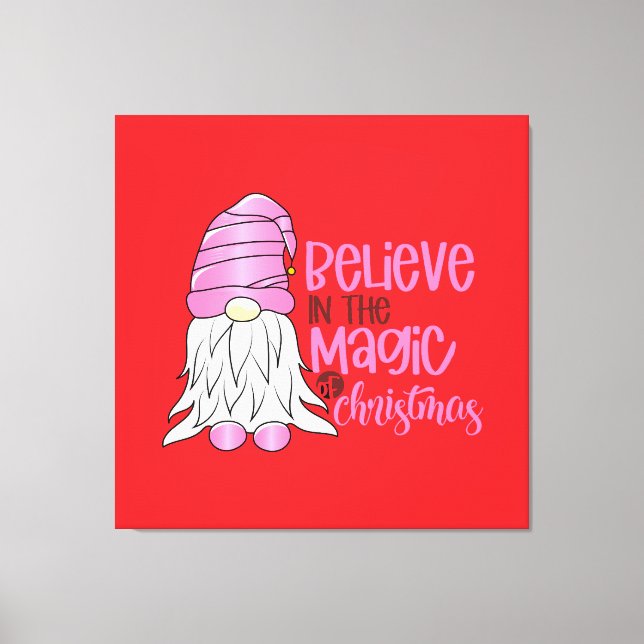 Festive Pink Gnome Christmas - red Canvas Print (Front)