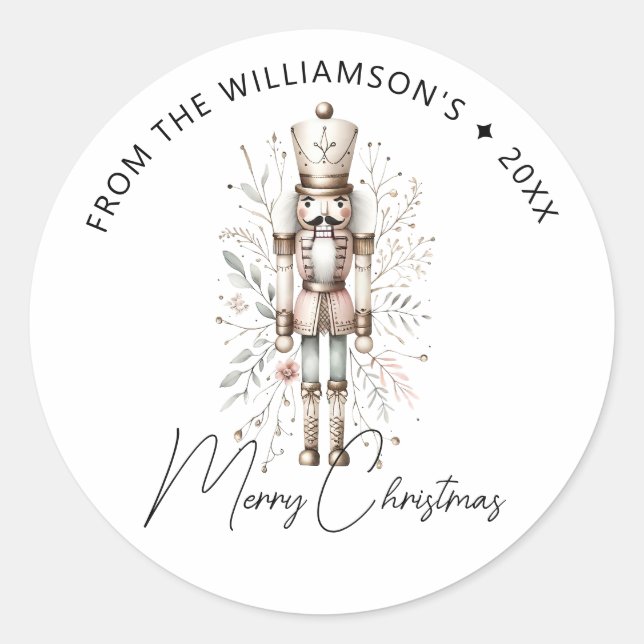Festive Pink Gold Nutcracker Christmas Sticker (Front)