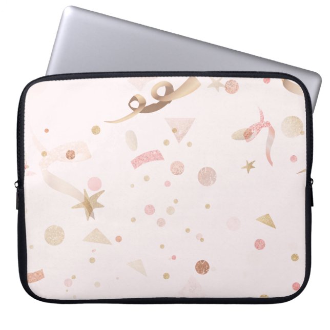 Festive Pink & Gold Pattern Laptop Sleeve (Front)