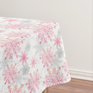 Festive Pink Grey snowflake tiled pattern Tablecloth