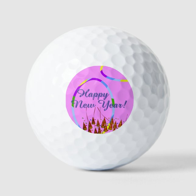 Festive Pink Happy New Year Golf Balls (Front)