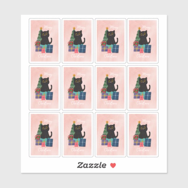 Festive Pink Merry Christmas Cute Cat Coffee Art (Sheet)