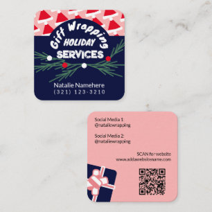 Festive Pink Modern Professional Gift Wrap Service Square Business Card