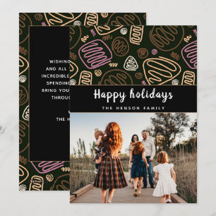 Festive Pink One line art Christmas Family Photo  Holiday Card