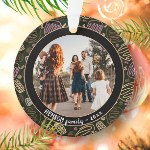 Festive Pink One line art Christmas Family Photo Ornament