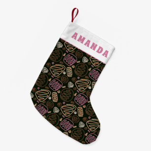 Festive Pink One Line Artistic Drawing Pattern Small Christmas Stocking