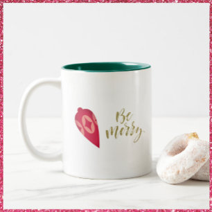 Festive Pink Ornament Be Merry Two-Tone Coffee Mug