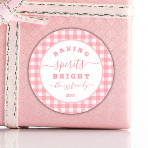 Festive Pink Plaid gingham Baking Spirits Bright Classic Round Sticker