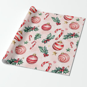Festive Pink Red Vintage Christmas Wrapping Paper