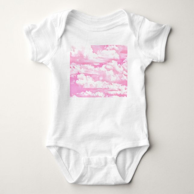 Festive Pink Rose Clouds Baby Bodysuit (Front)