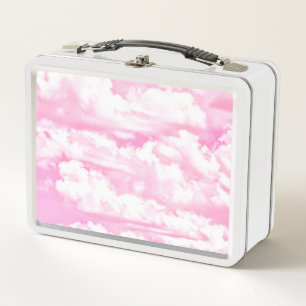 Festive Pink Rose Clouds Metal Lunch Box