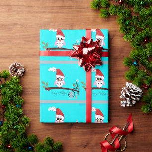 Festive Pink Santa Owl Wrapping Paper