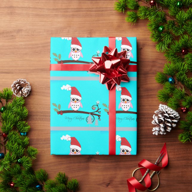 Festive Pink Santa Owl Wrapping Paper (Holiday Gift)