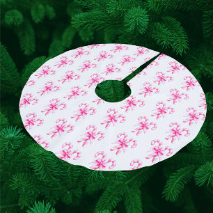 Festive Pink White Candy Cane Christmas Fleece Tree Skirt
