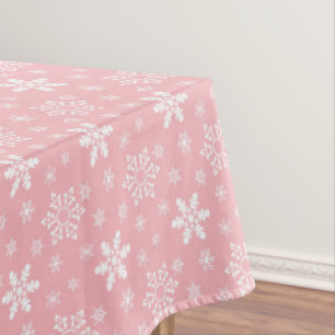 Festive pink white snowflake tiled Christmas Tablecloth