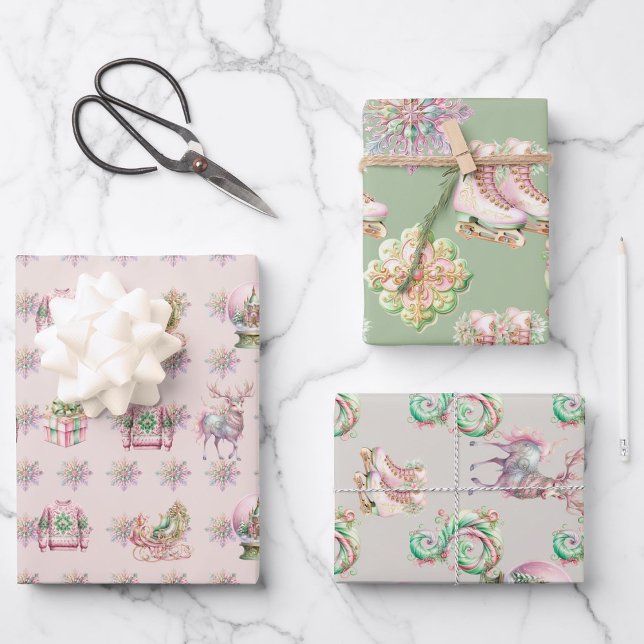 Festive pink winter wonderland christmas wrapping paper sheet (Creator Uploaded)