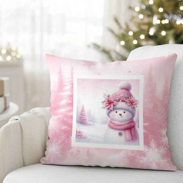 Festive Pinkmas Pillow Snowman Winter Charm (Festive Pinkmas Pillow Snowman Winter Charm)