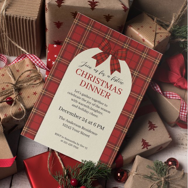 Festive Plaid and Bow Christmas Eve -  Invitation (Creator Uploaded)