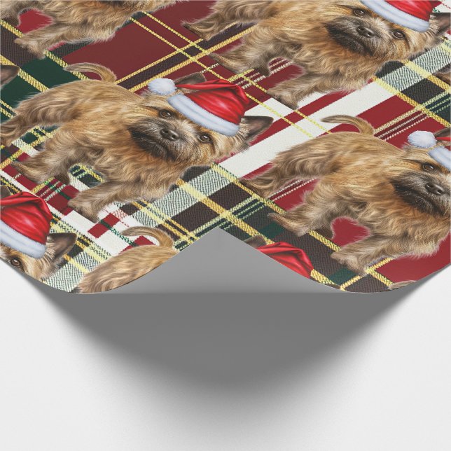 Festive Plaid Cairn Terrier Dog Lover Christmas Wrapping Paper (Corner)