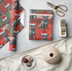 Festive Plaid Cane Corso Santa Dog Christmas Wrapping Paper