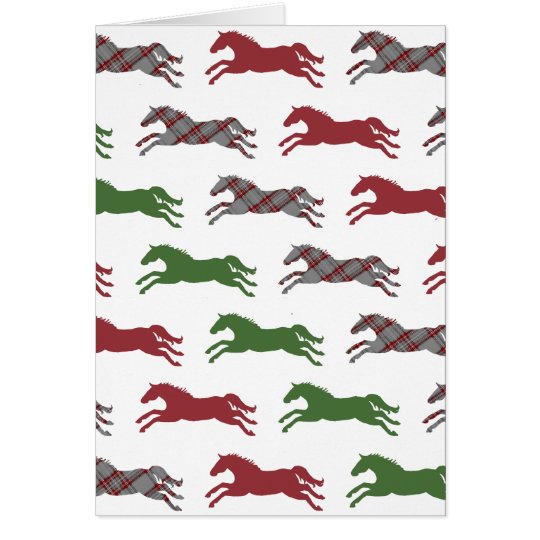 Festive Plaid Horse Pattern Christmas Greeting Card