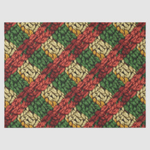 Festive Plaid Knit Pattern in Red, Green, Gold Tissue Paper