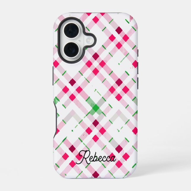 Festive Plaid Pattern Name iPhone 16 Case (Back)