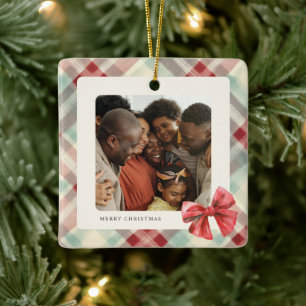 Festive Plaid Photo Christmas Holiday Ceramic Ornament
